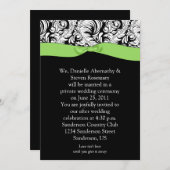 白黒ダマスクライムリボンポスト結婚ズインビタ 招待状 (正面/裏面)