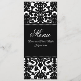白黒ダマスクリネン結婚のメニューカード メニュー