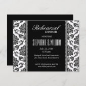 白黒ダマスクリハーサルのディナーカード 招待状 (正面/裏面)