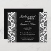 白黒ダマスクリハーサルのディナーカード 招待状 (正面/裏面)