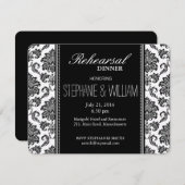 白黒ダマスクリハーサルのディナーカード 招待状 (正面/裏面)