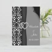 白黒ダマスクリボンフェイクディアマンテデザイン 招待状 (スタンド正面)