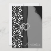 白黒ダマスクリボンフェイクディアマンテデザイン 招待状 (正面)