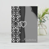 白黒ダマスクリボンフェイクディアマンテデザイン 招待状 (スタンド正面)