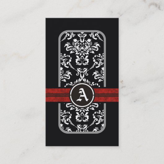 白黒ダマスクレッドバンドモノグラム 名刺 (正面)