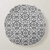 白黒ダマスク円枕 ラウンドクッション (正面)