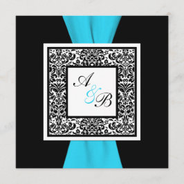 白黒ダマスク印刷リボン 招待状