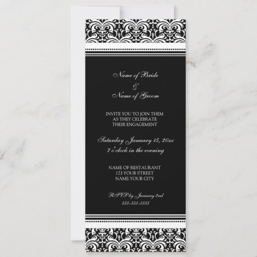 白黒ダマスク婚約パーティ招待状 招待状 (正面)