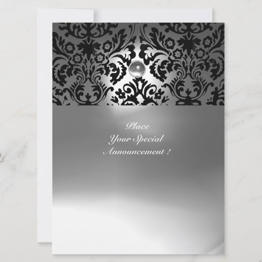 白黒ダマスク宝石モノグラム 招待状 (裏面)