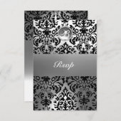 白黒ダマスク宝石モノグラム 案内状 (正面/裏面)