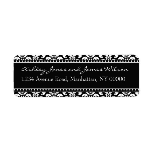 白黒ダマスク差出人住所ラベル ラベル (正面)