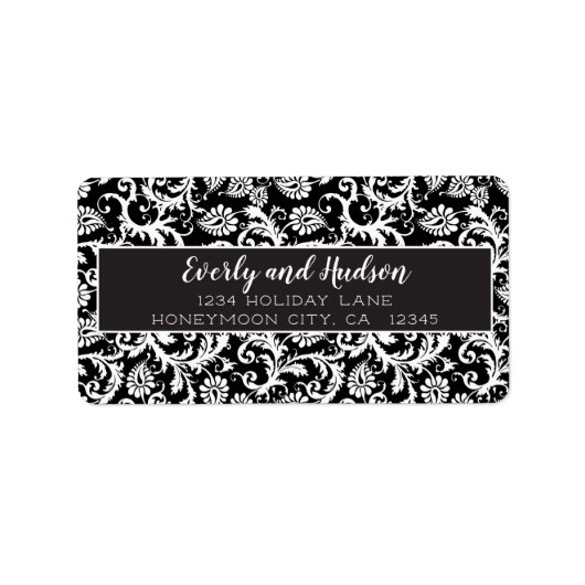 白黒ダマスク差出人住所ラベル ラベル (正面)