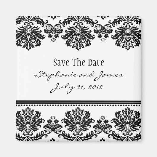 白黒ダマスク日付を保存 マグネット (正面)