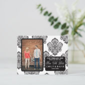 白黒ダマスク日付写真はがきを保存 案内ポストカード (スタンド正面)