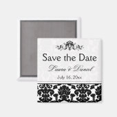 白黒ダマスク日付磁石を保存 マグネット (正面/裏面)