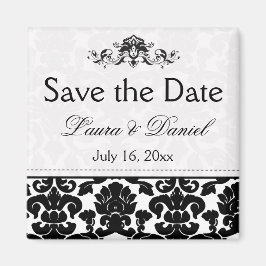 白黒ダマスク日付磁石を保存 マグネット