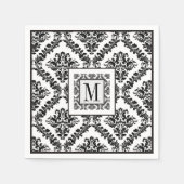 白黒ダマスク模様モノグラム結婚ズ スタンダードカクテルナプキン (正面)