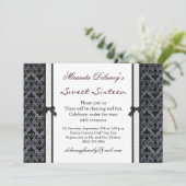 白黒ダマスク水玉模様スイート16招待状 招待状 (スタンド正面)
