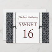 白黒ダマスク水玉模様スイート16招待状 招待状 (裏面)