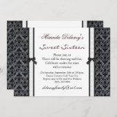 白黒ダマスク水玉模様スイート16招待状 招待状 (正面/裏面)