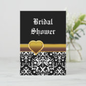 白黒ダマスク結婚ハートブライダルシャワー 招待状 (スタンド正面)