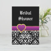 白黒ダマスク結婚ハートブライダルシャワー 招待状 (スタンド正面)