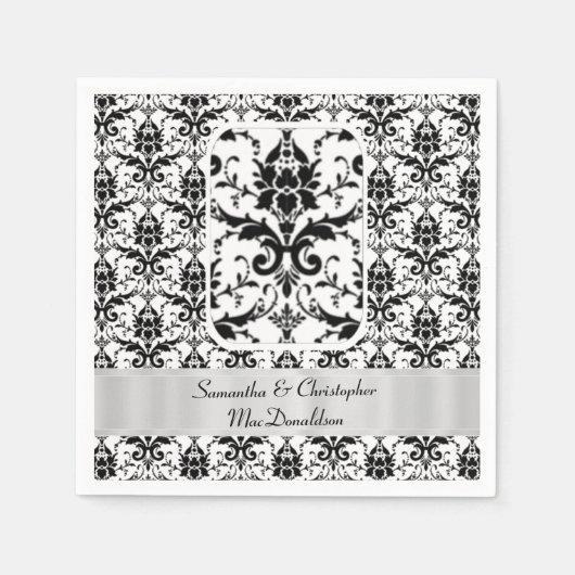 白黒ダマスク結婚パターン スタンダードカクテルナプキン (正面)