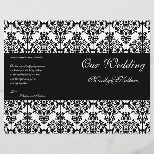 白黒ダマスク結婚式プログラム (正面)