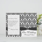 白黒ダマスク結婚式プログラム (スタンド正面)