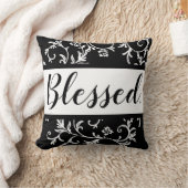 白黒ダマスク織によって賛美されるクリスチャン クッション (ブランケット)