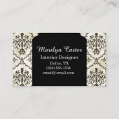 白黒ダマスク織のエレガントなインテリア・デザイナー 名刺 (裏面)