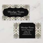 白黒ダマスク織のエレガントなインテリア・デザイナー 名刺 (正面/裏面)