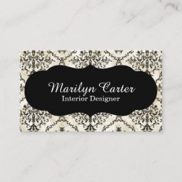 白黒ダマスク織のエレガントなインテリア・デザイナー 名刺