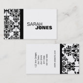 白黒ダマスク織のエレガントな名刺 名刺 (正面/裏面)