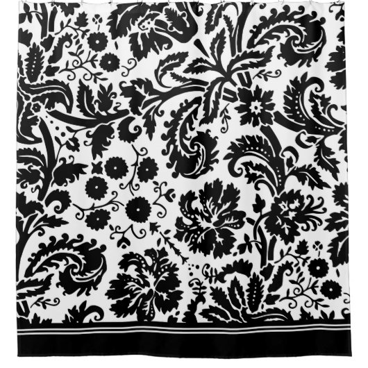 白黒ダマスク織のシャワー・カーテン シャワーカーテン (正面)