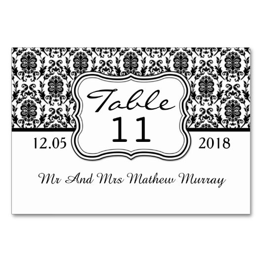 白黒ダマスク織のテーブル数座席表 テーブルナンバー (正面)