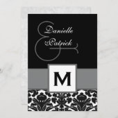 白黒ダマスク織のモノグラムのテンプレートV18 招待状 (正面/裏面)