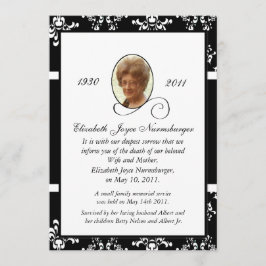 白黒ダマスク織の写真の死の発表 案内状