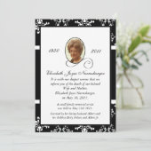 白黒ダマスク織の写真の死の発表 案内状 (スタンド正面)