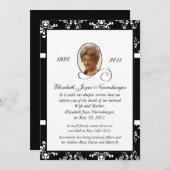 白黒ダマスク織の写真の死の発表 案内状 (正面/裏面)