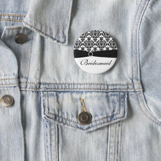 白黒ダマスク織の新婦付添人Pin 缶バッジ (インサイチュ)