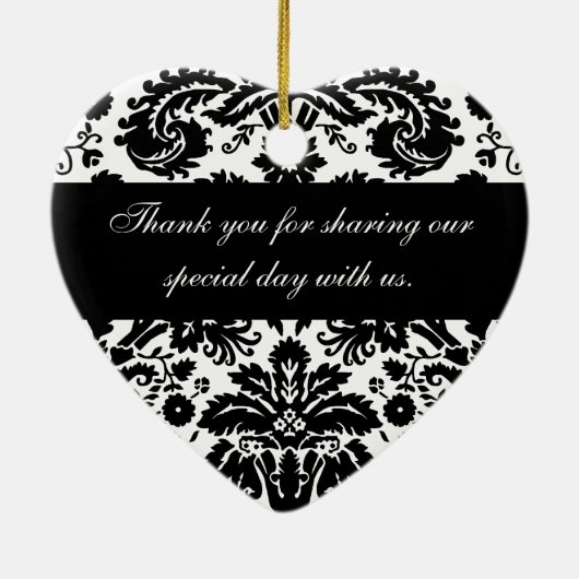 白黒ダマスク織の結婚式のオーナメント セラミックオーナメント (裏面)