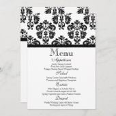 白黒ダマスク織の結婚式メニューカード メニュー (正面/裏面)