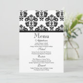 白黒ダマスク織の結婚式メニューカード メニュー (スタンド正面)