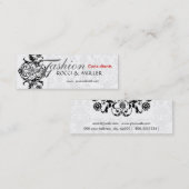 白黒ダマスク織の花柄 スキニー名刺 (正面/裏面)