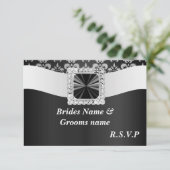 白黒ダマスク織のrsvp 出欠カード (スタンド正面)