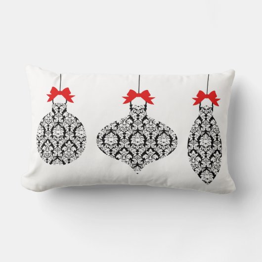 白黒ダマスク織はクリスマスの枕を飾ります ランバークッション (正面)