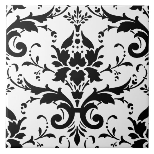 白黒ダマスク織パターン タイル (正面)