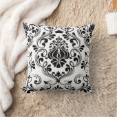 白黒ダマスク花柄エレガント クッション (ブランケット)