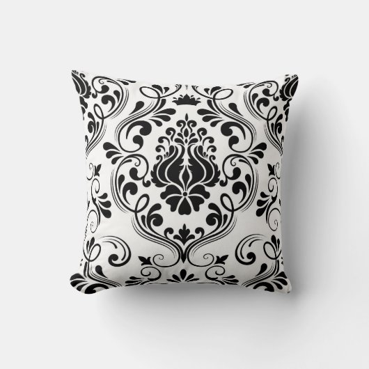 白黒ダマスク花柄エレガント クッション (正面)